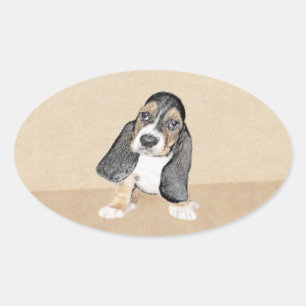Puppy-Malerei im Basset-Hund - Original Hundeschic Ovaler Aufkleber