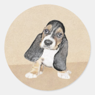 Puppy-Malerei im Basset-Hund - Original Hundeschic Runder Aufkleber