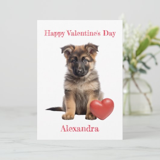 Puppy mit Heart Valentine Feiertagskarte (Stehend Vorderseite)