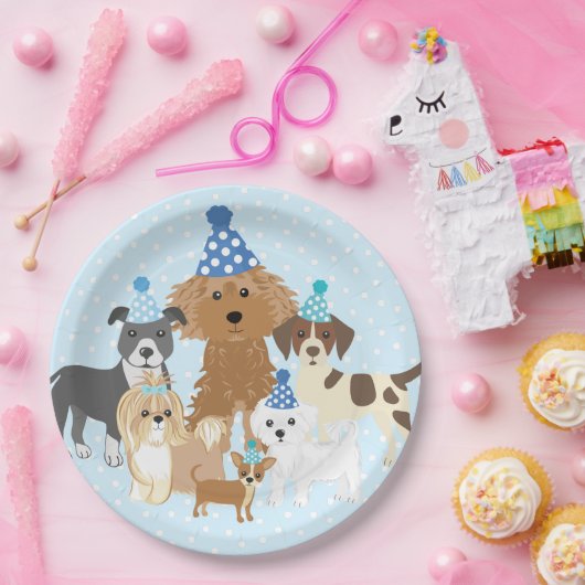 Puppy Party Blue Paper Plate for Kids Birthday Pappteller (Party)