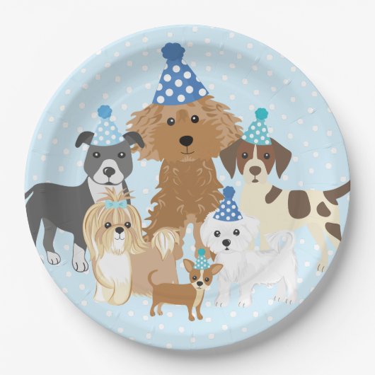 Puppy Party Blue Paper Plate for Kids Birthday Pappteller (Vorderseite)