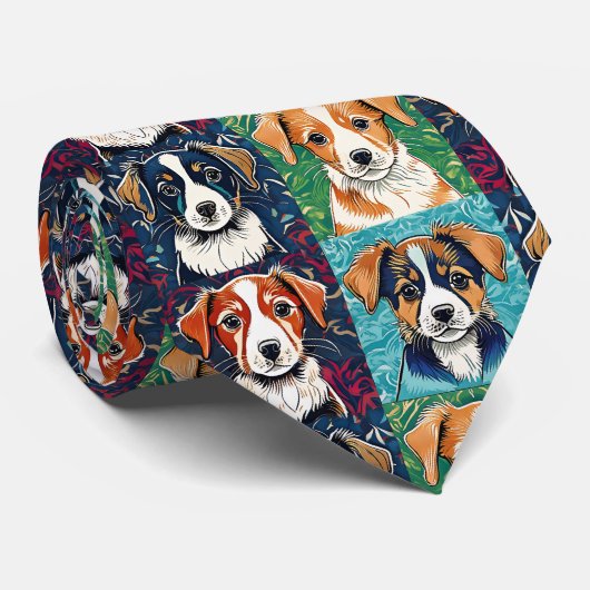 Puppy Pattern Neck Tie Krawatte (Gerollt)