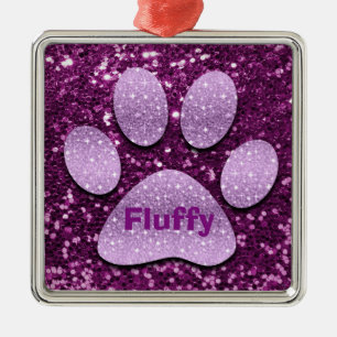 Puppy Paw Lila Imitate Glitzer Silbernes Ornament