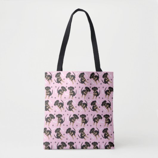 Puppy Paw Print Pattern Dog Sitzen rosa Tasche (Vorderseite)