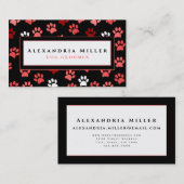 Puppy Paw Prints | Schwarz-weiß und rosa Visitenkarte (Vorne/Hinten)