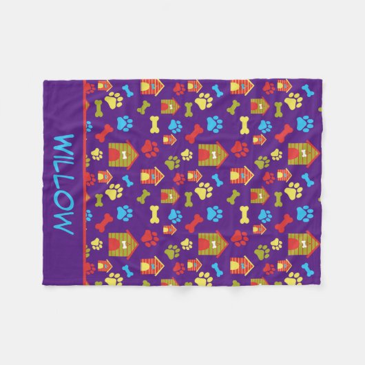 Puppy Paws and Bones Lila Fleece Blankon (Vorderseite (Horizontal))