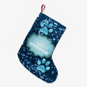 Puppy Paws Blue Imitats Glitzer Kleiner Weihnachtsstrumpf