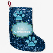 Puppy Paws Blue Imitats Glitzer Kleiner Weihnachtsstrumpf (Vorderseite)