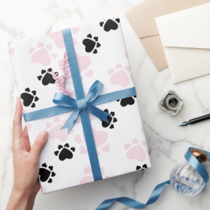 Puppy Paws Muster rosa und schwarz Geschenkpapier