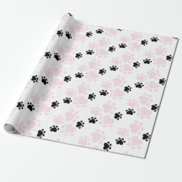 Puppy Paws Muster rosa und schwarz Geschenkpapier