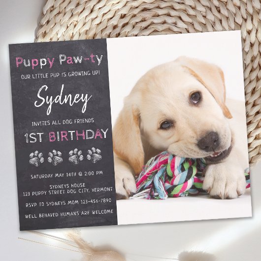 Puppy Pawty Chalkboard Pink Dog Geburtstag