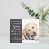 Puppy Pawty Chalkboard Pink Dog Geburtstag (Stehend Vorderseite)