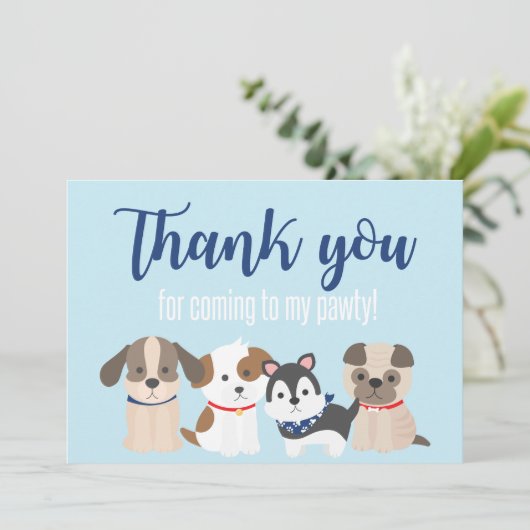 Puppy Pawty danke der Karte blau (Stehend Vorderseite)