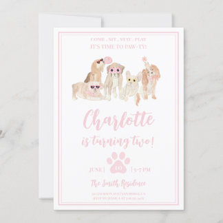 Puppy Pawty Pink Dog Thema Mädchen Geburtstagspart Einladung