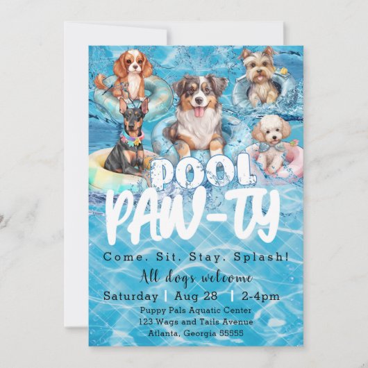Puppy Pool Party Einladung (Vorderseite)