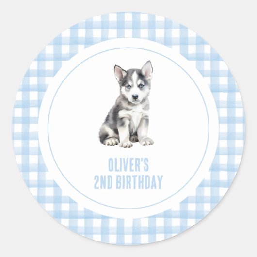 Puppy preppy plaid birthday runder aufkleber (Vorderseite)