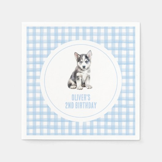 Puppy preppy plaid birthday serviette (Vorderseite)