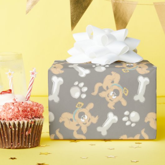 Puppy Scooby Doo Bone & Paw Print Pattern Geschenkpapier (Geburtstagsparty)