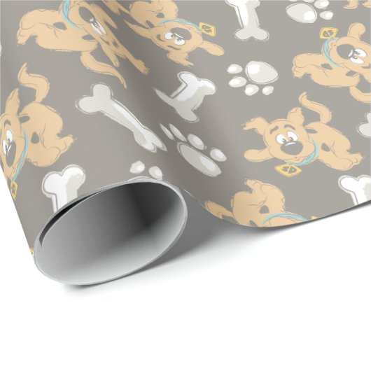 Puppy Scooby Doo Bone & Paw Print Pattern Geschenkpapier (Rolleneckpunkt)