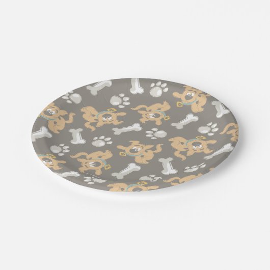 Puppy Scooby Doo Bone & Paw Print Pattern Pappteller (Schrägansicht)