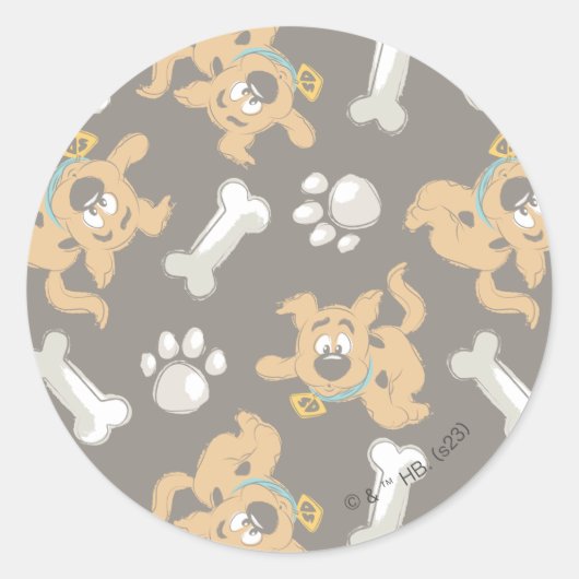 Puppy Scooby Doo Bone & Paw Print Pattern Runder Aufkleber (Vorderseite)