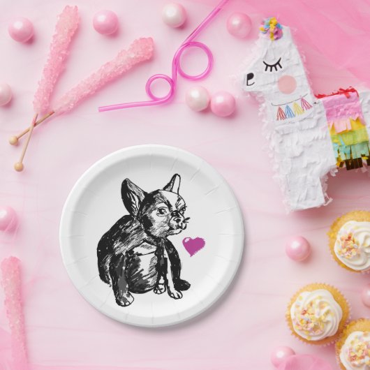 Puppy-Sketch für Bulldog-Teller Pappteller (Party)