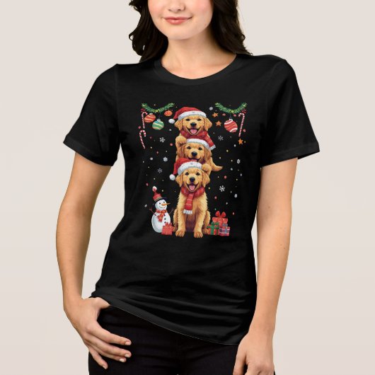 Puppy Stack Golden Retriever Christmas Dog Gift Tri-Blend Shirt (Vorderseite)