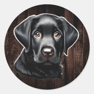 Puppy-Sticker im schwarzen Labor Runder Aufkleber
