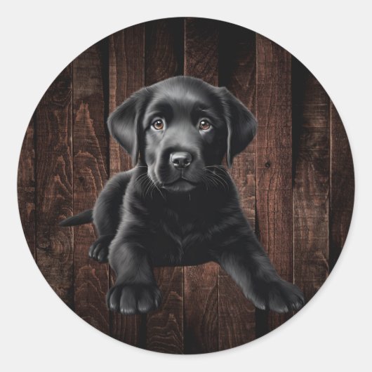 Puppy-Sticker im schwarzen Labor Runder Aufkleber (Vorderseite)