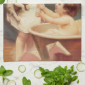 Puppy Taking A Bath Vintage Antique Geschirrtuch (Gefaltet)