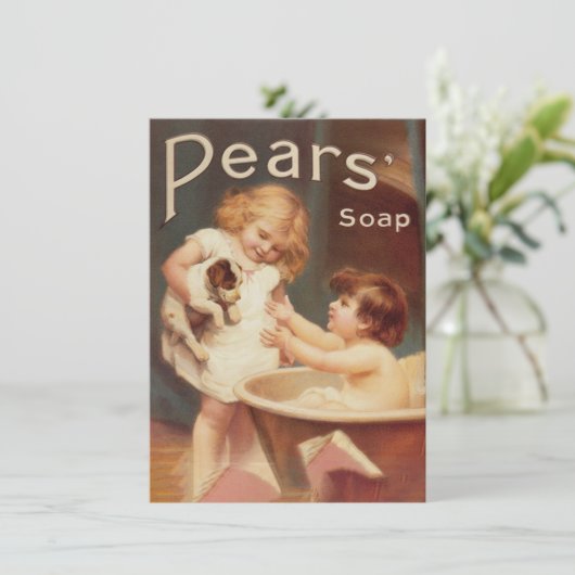Puppy Taking A Bath Vintage Antique Mitteilungskarte (Stehend Vorderseite)