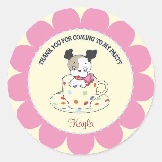 Puppy Tee Party | Retro Gefallen Stickers (Vorderseite)
