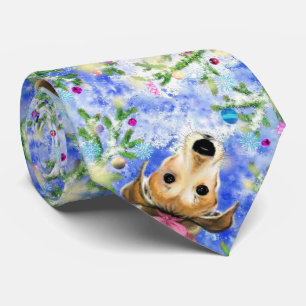 Puppy With Pink Ribbon - Merry Christmas Krawatte