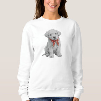 Puppy with Red Bow Sweatshirt Cute Puppy Crewneck