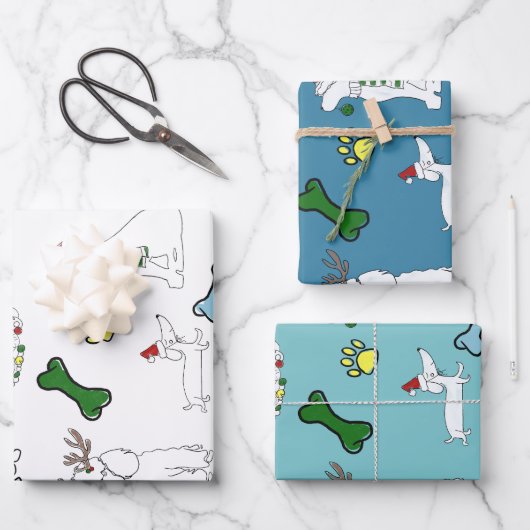 PUPPY XMAS WRAPPING PAPER SET GESCHENKPAPIER SET (Vorderseite)