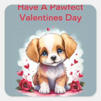 Puppy zum Pawfect Valentinstag, Quadratischer Aufkleber