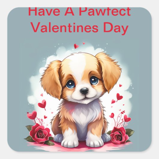 Puppy zum Pawfect Valentinstag, Quadratischer Aufkleber (Vorderseite)