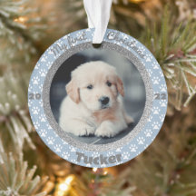 Puppy's First Christmas Blue Paw Print Ornament