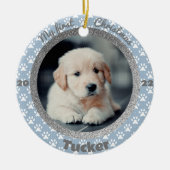 Puppy's First Christmas Foto Blue Paw Print Keramik Ornament (Vorne)