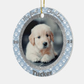 Puppy's First Christmas Foto Blue Paw Print Keramik Ornament (Links)