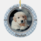 Puppy's First Christmas Foto Blue Paw Print Keramik Ornament (Hinten)