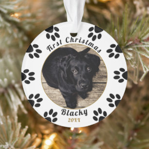 Puppy's First Christmas Paw Print Dog Foto Ornament