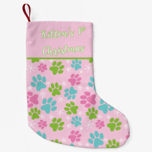 Puppy's First Christmas Pink und Green Kleiner Weihnachtsstrumpf