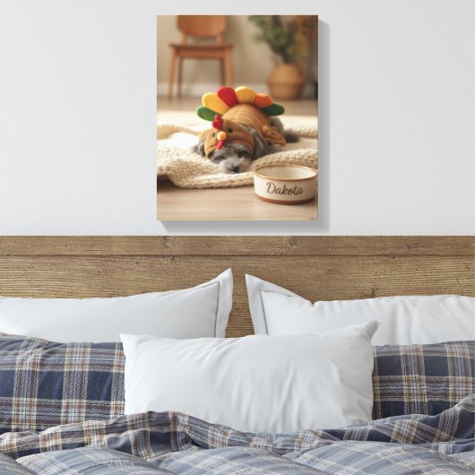 Puppy's First Turkey Day Canvas Print Leinwanddruck (Insitu (Schlafzimmer))