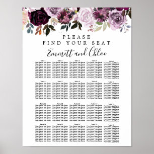 Puprle Rosa Blütenblüte 20-Tisch Hochzeitstabelle Poster
