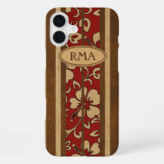 Pupukea Vintage Hawaiian Monogram Faux Holz Surfbo iPhone 16 Plus Hülle