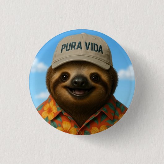 Pura Vida AI Faultier Button (Vorderseite)