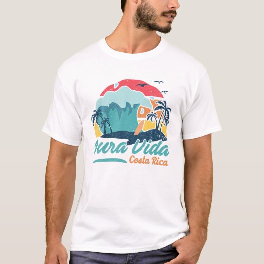 Pura Vida Costa Rica Beach Sommersurfen Sonnenunte T-Shirt (Vorderseite)
