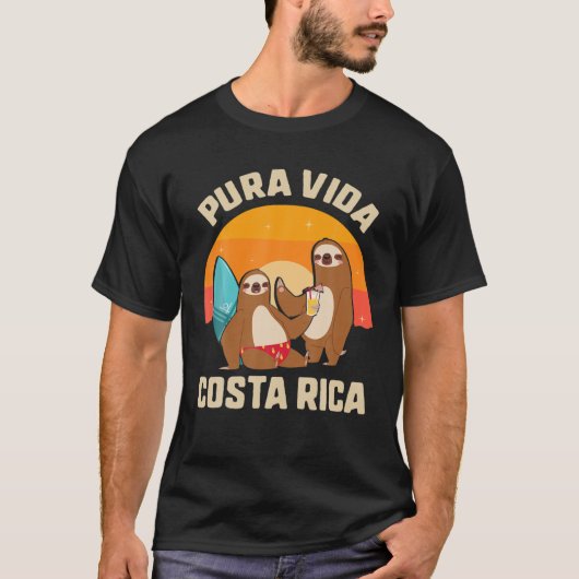 Pura Vida Costa Rica Sloth Surfing Sleepy Summer V T-Shirt (Vorderseite)