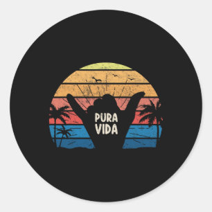 Pura Vida Shaka-Schild Surfen Retro-Sommer Vintage Runder Aufkleber